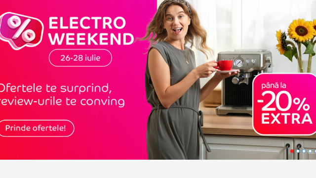 <b>Ultima ediție Electro Weekend din luna iulie este aici, cu reduceri extra de până la 20%! Smartwatch-uri, televizoare și smartphone-uri în ofertă!</b>Vara este pe sfârșite și spunem adio și lunii iulie, dar nu ne despărțim chiar atât de ușor, pentru că eMAG ține să ne mai ofere o rundă de reduceri din campania Electro Weekend. Astfel, în perioada 26-28 iulie te bucuri de oferte