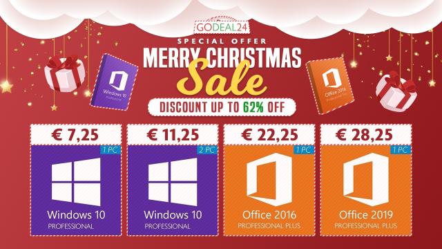 <b>(P) GoDeal24 are oferte speciale de Crăciun: Licență Windows 10 Pro la doar 7.25 euro</b>Ofertele de Sărbători se țin lanț și astăzi descoperim ce ne-a pregătit retailerul GoDeal24.com în materie de reduceri la produse software. Acest comerciant vine cu discount-uri de până la 88% pentru