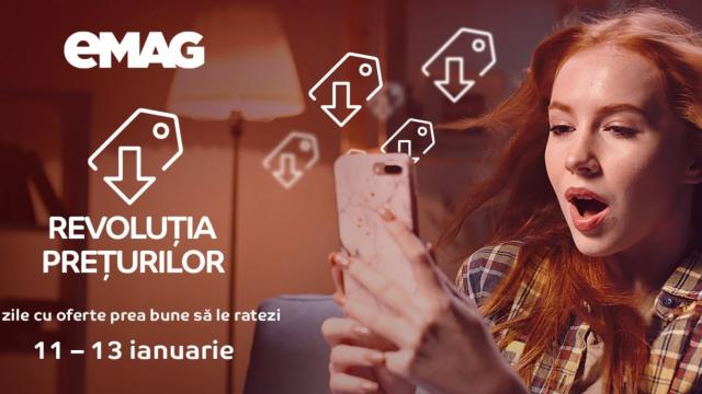 <b>Mâine începe Revoluţia Preţurilor la eMAG: 3 zile de oferte atractive şi beneficii Genius</b>eMAG ne informează azi că mâine, pe 11 ianuarie 2022 începe Revoluţia Preţurilor, o nouă campanie de reduceri şi oferte speciale. Ţine 3 zile şi aduce la pachet şi beneficii Genius. Între 11 şi 13 ianuarie veţi putea găsi televizoare 4K cu discount..