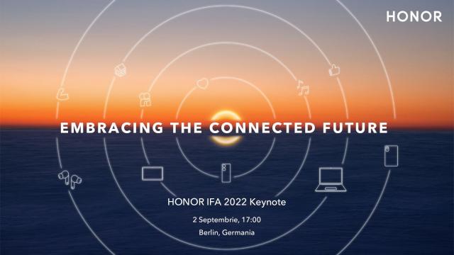 <b>HONOR vine la IFA 2022 și va susține o prezentare specială pe scena principală pe 2 septembrie, sub deviza: Embracing the Connected Future</b>Prin intermediul unui comunicat de presă cei de la Honor confirmă participarea la târgului de tehnologie IFA 2022 din Berlin, târg de tehnologie care reunește cele mai populare brandului tech ale momentului. Chiar în ziua deschiderii
