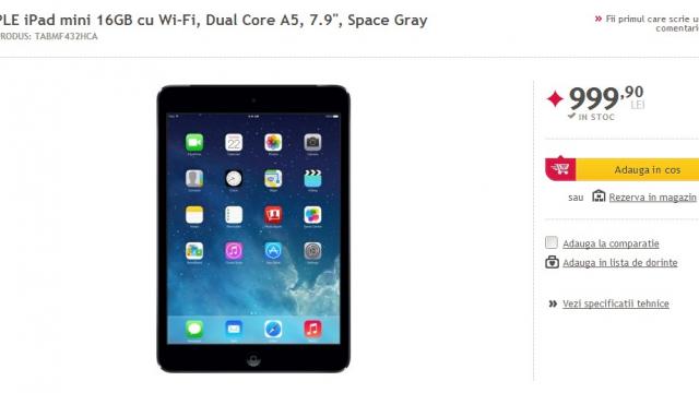 <b>iPad Mini 16 GB WiFi disponibil prin intermediul Altex și Mediagalaxy la prețul de 999 lei</b>în cursul acestei zile, prin intermediul unui cititor fidel am aflat despre un produs ce beneficiază de o reducere consistentă, și anume iPad Mini în varianta cu WiFi și 16 GB de stocare. Acesta este disponibil la prețul de 999 lei atât prin...
