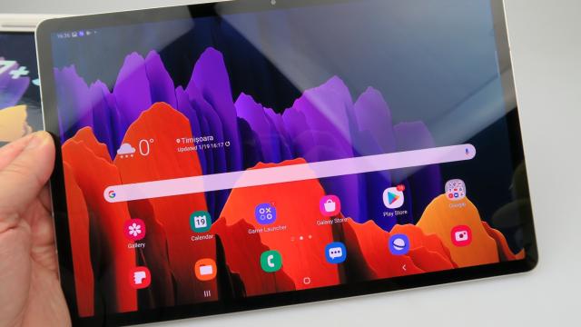 <b>Samsung Galaxy Tab S7+ 5G: Display excelent pe piaţa tabletelor din 2020-2021</b>Tableta are un ecran de 12.4 inch, un Super AMOLED cu rezoluţie de 2800 x 1752 pixeli, cu aspect 16:10 şi cu suport HDR10+. E prima tabletă cu refresh rate de 120 Hz şi vine ca răspuns pentru aceasta dotare oferită de Apple pe tabletele sale flagship iPad