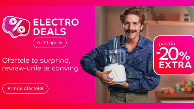 <b>eMAG dă startul Electro Deals: Electrocasnice mari și mici cu până la 20% extra-discount în perioada 6-11 aprilie; Ce avem în ofertă?</b>De obicei în weekend eMAG lansează campania „Electro Weekend”, doar că în această săptămână lucrurile se prezintă diferit, iar retailerul a dat startul unei campanii noi intitulate „Electro Deals”. Ei bine, pare că telefoanele, laptopurile, tabletele