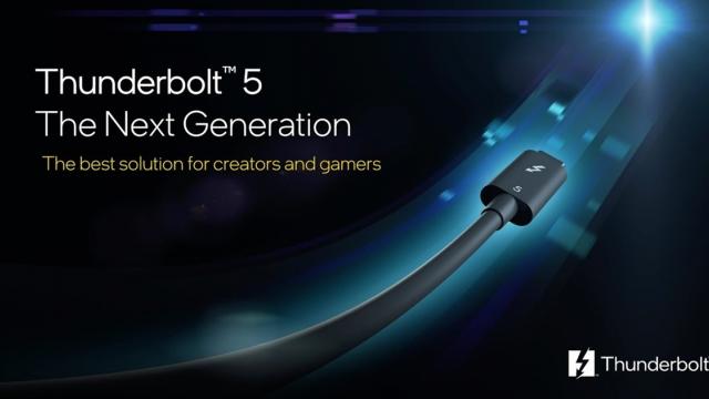 <b>Thunderbolt 5 are specificatiile definitivate de Intel: compatibil USB 4, 120 Gbps, încărcare la 240W</b>Intel lucrează deja de vreo 2 ani la definitivarea standardului Thunderbolt 5, iar specificaţiile sale apar în sfârşit azi. Vorbim despre viteze impresionante de transfer şi încărcare. În 2021 Intel dezvăluia primele detalii despre Thunderbolt 5