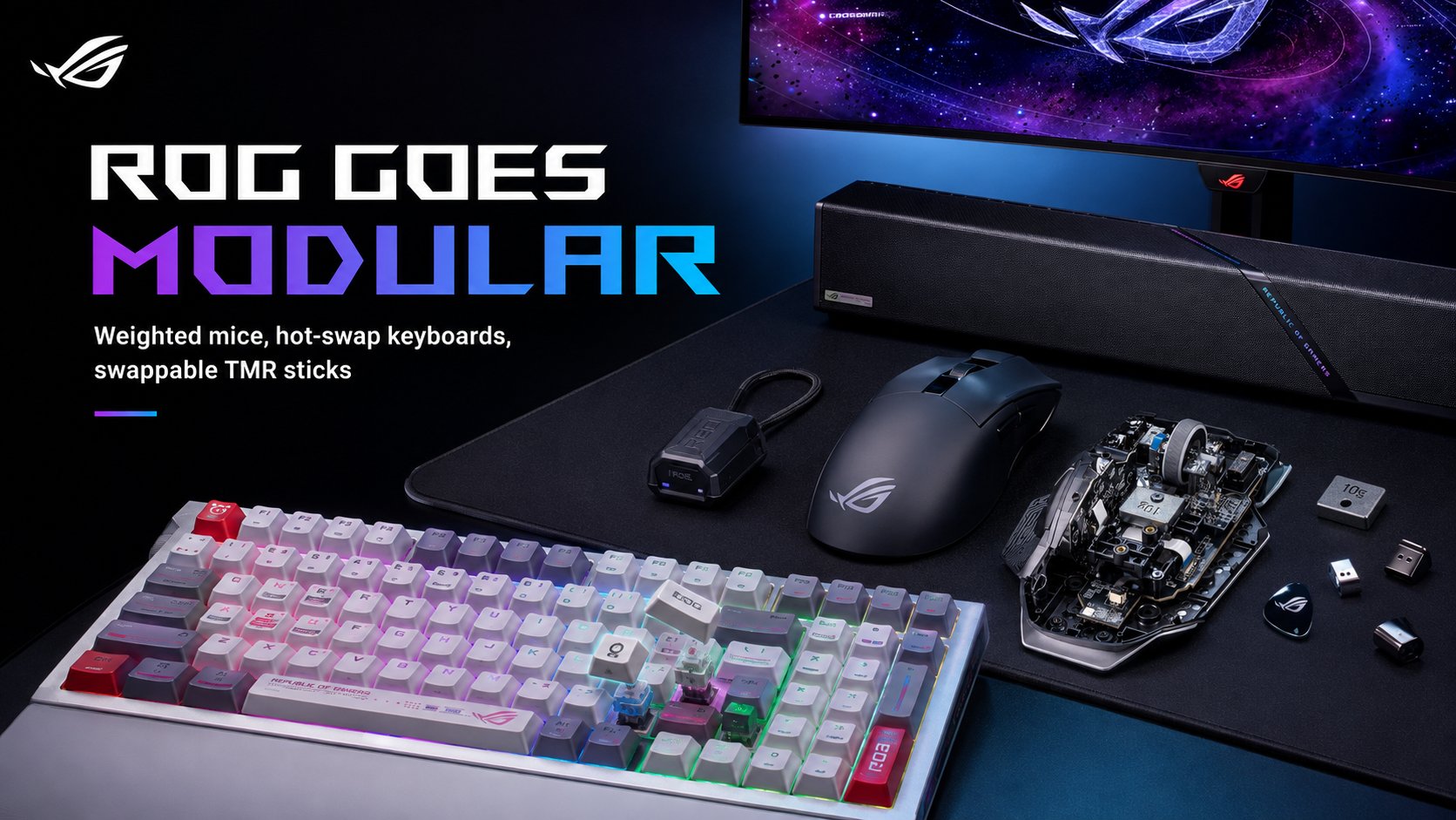 ASUS face perifericele ROG tot mai modulare: mouse cu greutăți, joystick-uri TMR schimbabile și tastaturi hot-swap