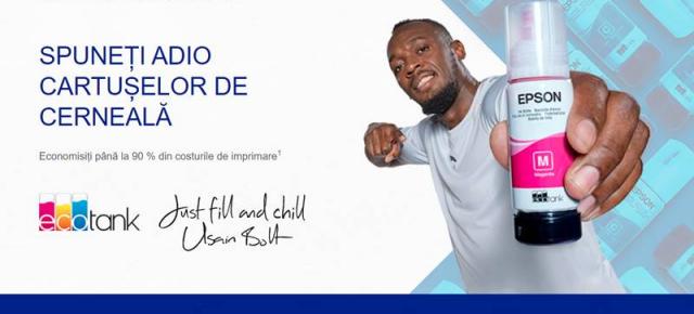Cel mai rapid om din lume, Usain Bolt, este acum imaginea brandului EPSON în Europa; Promovează printarea EcoTank fără cartușe într-un spot publicitar