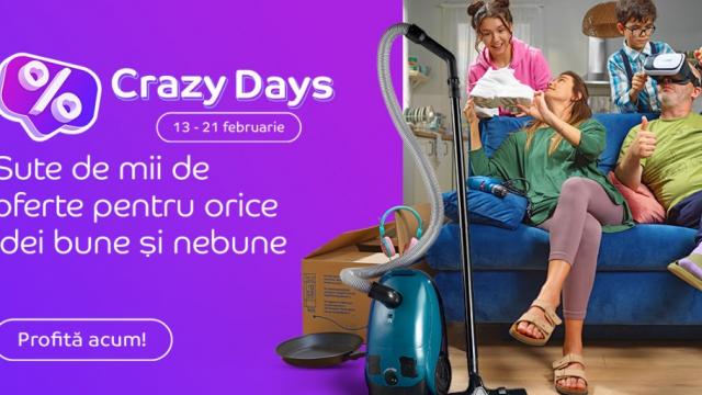 <b>eMAG Crazy Days revine cu sute de mii de oferte în perioada 13 - 21 februarie; Ce produse vedetă am găsit?</b>eMAG ne surprinde astăzi cu o nouă campanie din seria Crazy Days, organizată în perioada 13 - 21 februarie și care promite sute de mii de oferte pentru idei bune și nebune. Ca de fiecare dată avem incluse în promoție multe 