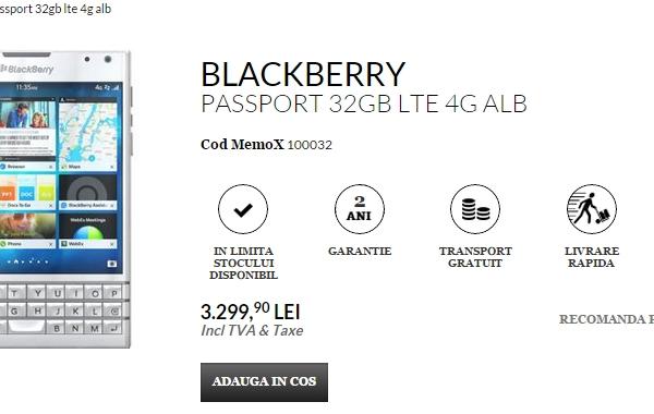 Varianta de culoare albă a lui BlackBerry Passport disponibilă la QuickMobile