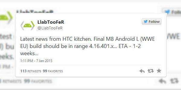 HTC One M8 va primi actualizarea la Android 5.0 Lollipop peste una sau două săptămâni