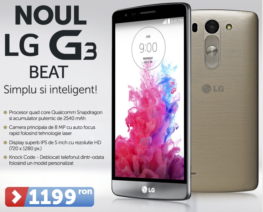 homosexual somewhat heavy LG G3 Beat disponibil prin intermediul MarketOnline.ro la un preț  promoțional de 1.199 lei