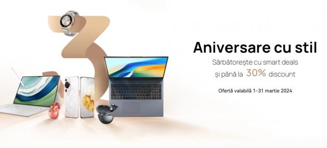 Peste 500 lei reducere la laptopuri HUAWEI şi oferte cu 30% reducere la aniversarea de 3 ani HUAWEI Store; Avem un cod special pentru voi!