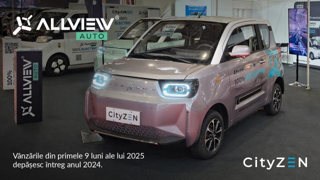 <b>Allview CityZEN, în topul înmatriculărilor de electrice compacte! Creștere susținută în ciuda unui program Rabla întârziat</b>Divizia de mobilitate electrică a grupului Visual Fan, Allview Auto, raportează rezultate solide pentru modelul electric CityZEN. Potrivit datelor APIA, în al treilea trimestru din 2025, modelul s-a plasat pe primul loc la nivel național în ceea