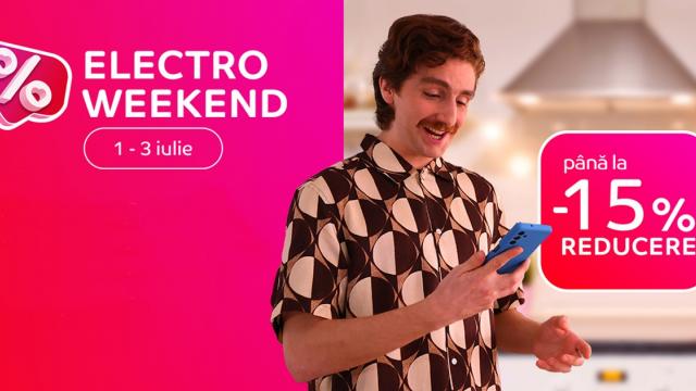 <b>O nouă rundă din campania „Electro Weekend” a început la eMAG și ne aduce smart TV-uri, laptopuri, electrocasnice mari și mici cu extra-discount</b>Luna începe cu o serie de reduceri la eMAG, retailerul alegând să organizeze o nouă rundă „Electro Weekend” în perioada 1-3 iulie. Până luni vei găsi smart TV-uri, produse resigilate, boxe portabile, laptopuri, electrocasnice mari și mici, tablete