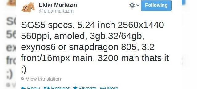 Samsung Galaxy S5 Își dezvăluie specificațiile prin tweetul unei "guri de aur" (Zvon)