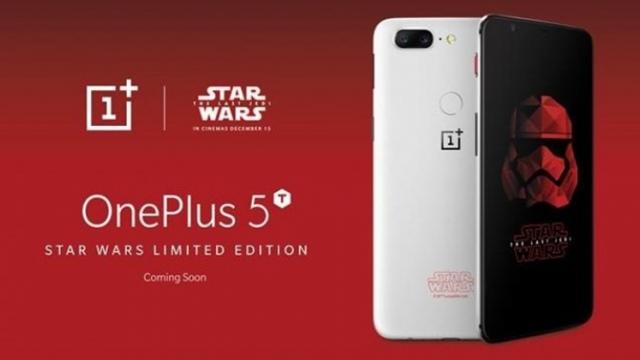 <b>OnePlus 5T varianta Star Wars e real, vine la timp pentru noul film Star Wars: The Last Jedi</b>Cu ceva timp în urmă sosea și zvonul referitor la posibilitatea lansării unei ediții Star Wars pentru flagship-ul OnePlus 5T, lansare ce se întâmplă se pare. Modelul este asociat filmului The Last Jedi și din singura imagine disponibilă putem 