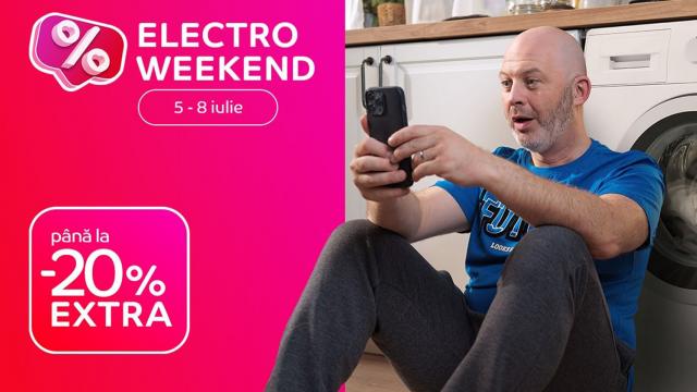<b>Electro Weekend revine la eMAG în perioada 5-8 iulie cu reduceri extra de până la 20% la smartphone-uri, TV-uri, electrocasnice mari și mici; Ce avem în ofertă?</b>Ziua de sâmbătă ne aduce reduceri mari la eMAG, întrucât campania Electro Weekend tocmai a început și se desfășoară în perioada 5-8 iulie. Astfel, până luni la miezul nopții avem timp să căutăm printre oferte și să comandăm produsele preferate