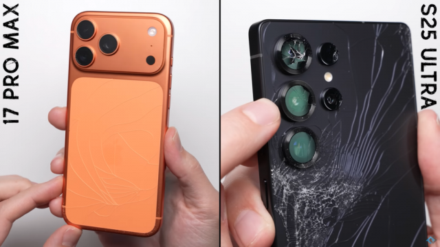 <b>Cum rezistă iPhone 17 Pro Max la un drop test faţă de Galaxy S25 Ultra: titan versus aluminiu </b>A fost o întreagă discuţie atunci când Apple a anunţat că trece la aluminiu în loc de titan pentru rama şi o bună parte din corpul lui iPhone 17 Pro. Titanul e mai dur, dar mai slab la disiparea de căldură. Aluminiul e mai uşor, dar predispus 