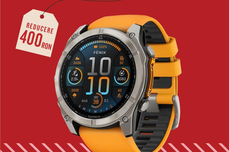 Reduceri de Sărbători - Garmin: 1_Fenix8_51_HR_Titanium_SparkOrange_Front-left_0015_fenix8_wf_47_51mm_sapphire_bare_HS2025_1x1.jpg