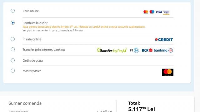 <b>eMAG introduce o nouă taxa controversată la plata cu ramburs a comenzilor; Iată despre ce e vorba!</b>eMAG pare a fi luat o măsură extremă pentru a încuraja plată cu cardul. Conform unor membri ai grupului de Facebook Mobilissimo.ro, mai nou dacă selectezi să plăteşti ramburs (cash) produsele de la eMAG eşti taxat cu 2.5, până la 5 lei în plus.