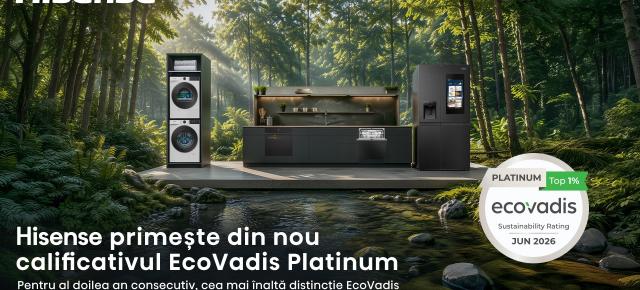 Hisense Europe obține prin Gorenje a doua medalie EcoVadis Platinum consecutivă – evaluarea acoperă mediul, condițiile de muncă, etica și achizițiile sustenabile