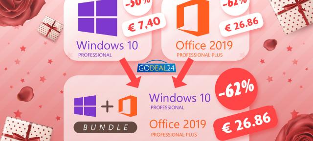 (P) GoDeal24 vine cu reduceri speciale de 8 martie: Bundle Windows 10 Pro + Office 2019 Pro la 26.86 euro