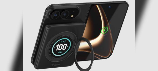 iPhone Duo primește deja un power bank făcut pe măsura lui; Se lipește magnetic, are ecran și se transformă în stand