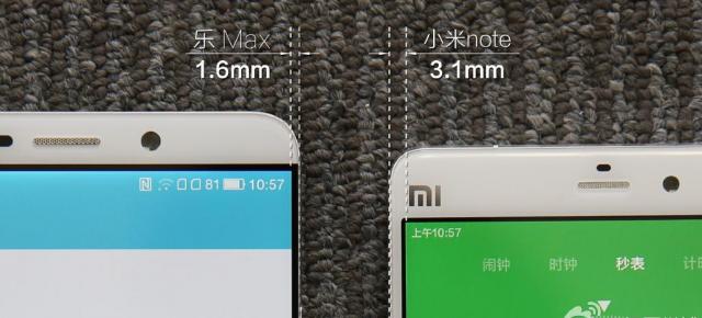 Iată o comparaţie între marginile ultra subţiri ale ecranului de pe LeTV Max şi Xiaomi Mi Note