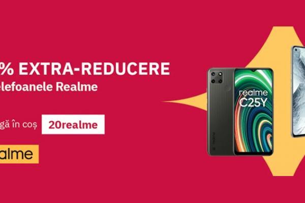 Telefoanele realme primesc astăzi 20% extra reducere la Altex folosind codul "20realme"; realme GT 5G cu Snapdragon 888 la doar 1560 lei