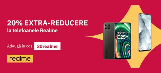 Telefoanele realme primesc astăzi 20% extra reducere la Altex folosind codul "20realme"; realme GT 5G cu Snapdragon 888 la doar 1560 lei