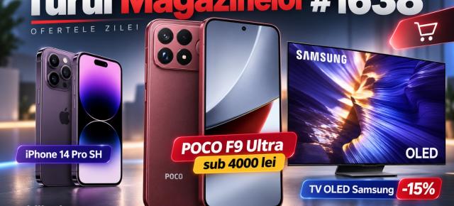 Turul Magazinelor #1638: POCO F9 Ultra sub 4000 lei, preț cinstit la iPhone 14 Pro SH, TV OLED Samsung cu 15% mai ieftin
