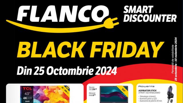 <b>Flanco Catalog Black Friday 2024: electrocasnice și electronice cu reduceri de până la 50%; vezi cele mai bune oferte</b>Flanco dă startul la Black Friday din 25 octombrie 2024 și oferă reduceri substanțiale la o gamă variată de produse electronice, electrocasnice și gadgeturi. Promoțiile sunt valabile până pe 10 noiembrie 2024 și includ televizoare, laptopuri, telefoane..