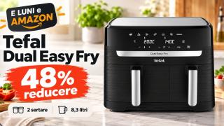 E LUNI e AMAZON: Friteuza Tefal Dual Easy Fry EY9018, cu două sertare și 8,3 litri, primește o reducere zdravănă de 48%