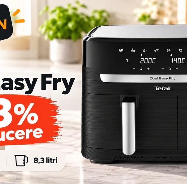 Tefal Dual Easy Fry cu două sertare, la reducere de 48% pe Amazon