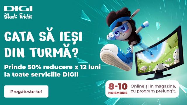 <b>DIGI îți oferă 50% reducere la toate serviciile timp de 12 luni; Ce alte oferte de Black Friday avem?</b>Și DIGI se pregătește de Black Friday, iar dacă ești client vei putea profita de oferte speciale. Operatorul va organiza campania din acest an în perioada 8-10 noiembrie, iar cea mai tare promoție implică 50% reducere pentru 12 luni 