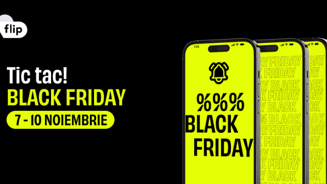 <b>Black Friday pe Flip.ro începe mâine dimineață cu reduceri de până la 1000 de lei la iPhone-uri, gadget-uri și laptop-uri</b>De astăzi 7 noiembrie și până pe 10 noiembrie avem Black Friday și pe Flip.ro, fiind o ocazie perfectă pentru cei ce vor să-și înnoiască dispozitivele în această perioadă. Ofertele implică reduceri de până la 1000 de lei pentru cele mai căutate modele