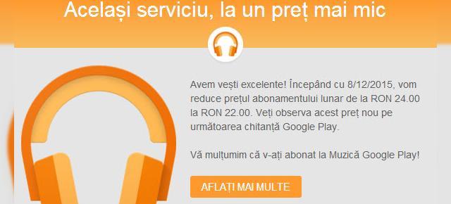 Google Play Music va înregistra o scădere de preţ a abonamentului de luna viitoare