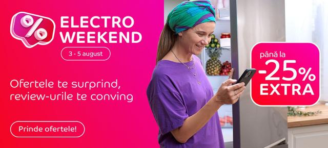 Electro Weekend la eMAG în perioada 3-5 august: Smartphone-uri cu până la 25% extra-discount, televizoare, electrocasnice mari și mici reduse bine