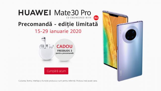 <b>Huawei Mate 30 Pro sosește la precomandă în România! Stoc limitat și căști wireless cadou</b>După ce la începutul lunii trecute aflam că Huawei a început să-și vândă pe cale oficială noul flagship Mate 30 Pro pe piața din Franța, iată că de astăzi telefonul este disponibil și în România