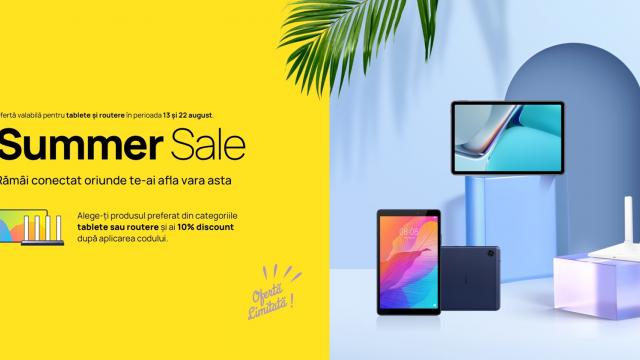 <b>Tabletele și routerele Huawei au parte de reduceri atractive până pe 22 august pe HuaweiStore.ro</b>Huawei Consumer BG continuă seria de reduceri săptămânale. De această dată, reducerile se aplică în cazul tabletelor și routerelor comercializate pe site-ul HuaweiStore.ro. Una dintre dintre cele mai bine vândute tablete este Huawei MediaPad T5