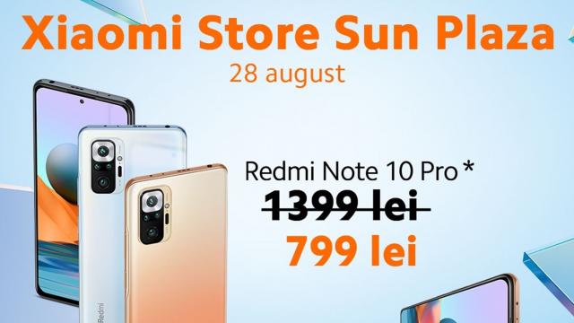 <b>Xiaomi Redmi Note 10 Pro la doar 799 lei cu ocazia deschiderii Xiaomi Store Sun Plaza pe 28 august</b>Xiaomi pregăteşte o serie de oferte speciale şi reduceri cu ocazia deschiderii noului său Xiaomi Store, din mall-ul bucureştean Sunt Plaza. Marea deschiderea are loc pe 28 august, de la ora 12:00, iar magazinul se afla la etajul 1. Una dintre primele