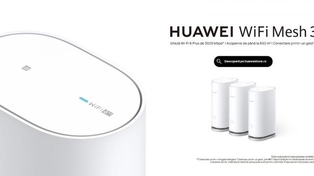 <b>Huawei lansează generaţia 2022 de routere: Wi-Fi Mesh 3 oferă acoperire de 600 MP</b>Huawei Consumer Business Group îşi extinde gama de produse pentru pasionaţii de tehnologie cu generaţia 2022 de routere. E vorba despre Huawei Wi-Fi Mesh 3, care îmbină performanţa de top cu calitatea şi design-ul elegant, oferind 