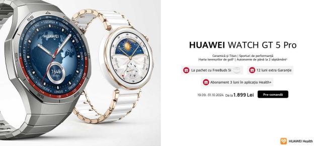 HUAWEI GT 5 și GT 5 Pro au debutat: Smartwatch-uri fabricate din ceramică și titan cu autonomie de până la 2 săptămâni, disponibile de azi în România