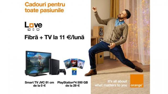 <b>Oferta de sărbători Orange Love vine cu reduceri de până la 300 euro, televizoare și console PS4 în rate</b>Încetul cu încetul ne apropiem de luna decembrie, o lună a sărbătorilor care ne aduce desigur și oferte speciale din partea retailerilor și a operatorilor. Cei de la Orange România au anunțat deja campania promoțională de iarnă Orange Love