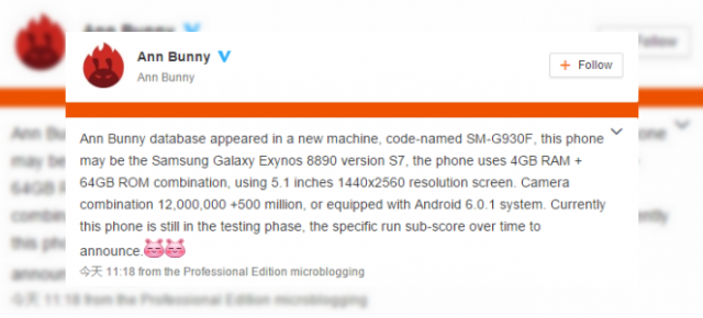 Samsung Galaxy S7 apare în benchmark-ul AnTuTu cu procesor Exynos 8890 şi dotările pe care le ştiam deja