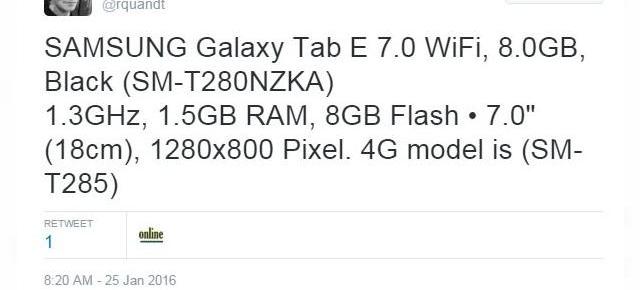 Samsung pregăteşte tableta Galaxy Tab E 7.0 şi modelul Tab E Lite; Prima îşi dezvăluie specificaţiile azi!