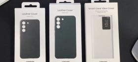 Husele oficiale pentru Galaxy S22, S22+ și S22 Ultra apar în imagini reale! Variante din piele și smart, Clear View Cover