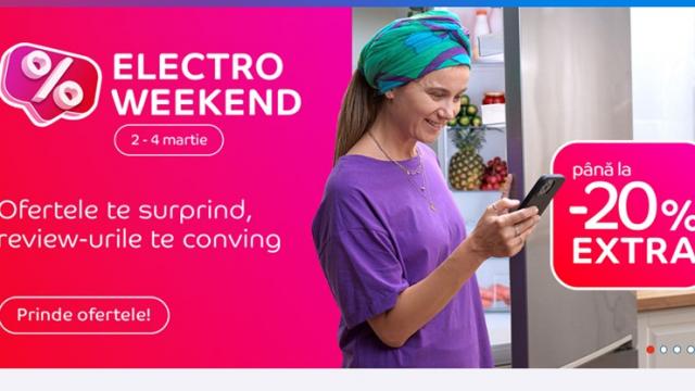 <b>Prima ediție eMAG Electro Weekend de primăvară este aici, cu extra reduceri de până la 20% în perioada 2-4 martie</b>Primul weekend din luna martie vine la pachet cu o nouă campanie ELECTRO WEEKEND demarată de către eMAG și organizată în perioada 2 - 4 martie. Spre deosebire de alte promoții în care avem tăieri de prețuri automate