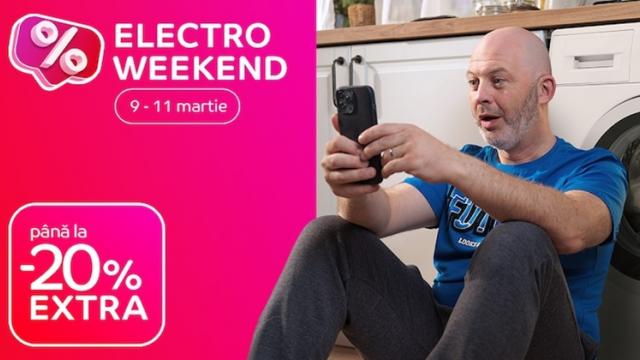 <b>Electro Weekend by eMAG în perioada 9-11 martie, cu extra reduceri de până la 20% la telefoane și tablete, televizoare, smartwatch-uri, electrocasnice mari și mici</b>Pentru acest sfârșit de săptămână eMAG a pregătit o nouă rundă de reduceri marca „Electro Weekend”. Are loc în perioada 9-11 martie, astfel că ai timp până luni la miezul nopții să achiziționezi produsele dorite, cu mențiunea că stocurile sunt limitate