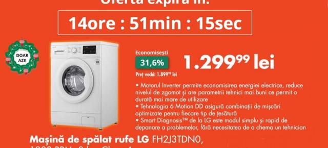 OCAZIA ZILEI pe FLANCO: Mașină de spălat rufe LG FH2J3TDN0 la doar 1299 lei!