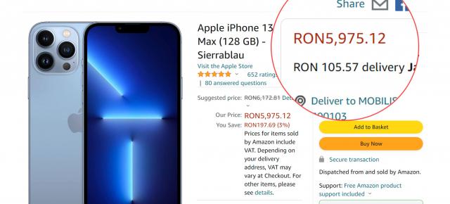 iPhone 13 Pro Max (128GB) e pe stoc la Amazon Germania şi e puțin mai ieftin decât pe eMAG la precomandă